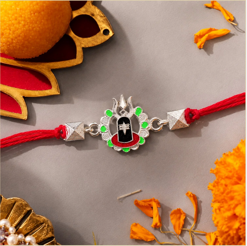 Silver Shiv Lingam Trishul Rakhi – Traditional & Festive